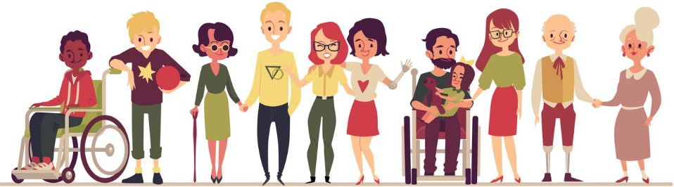 An illustration of a diverse group of people supporting one another